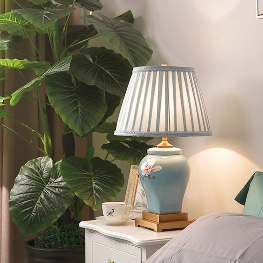 Lampada da tavolo in ceramica con orchidea dipinta Lampada da comodino tradizionale cinese Lampada da comodino in ceramica smaltata blu Lampada da tavolo per ufficio soggiorno Decorazione