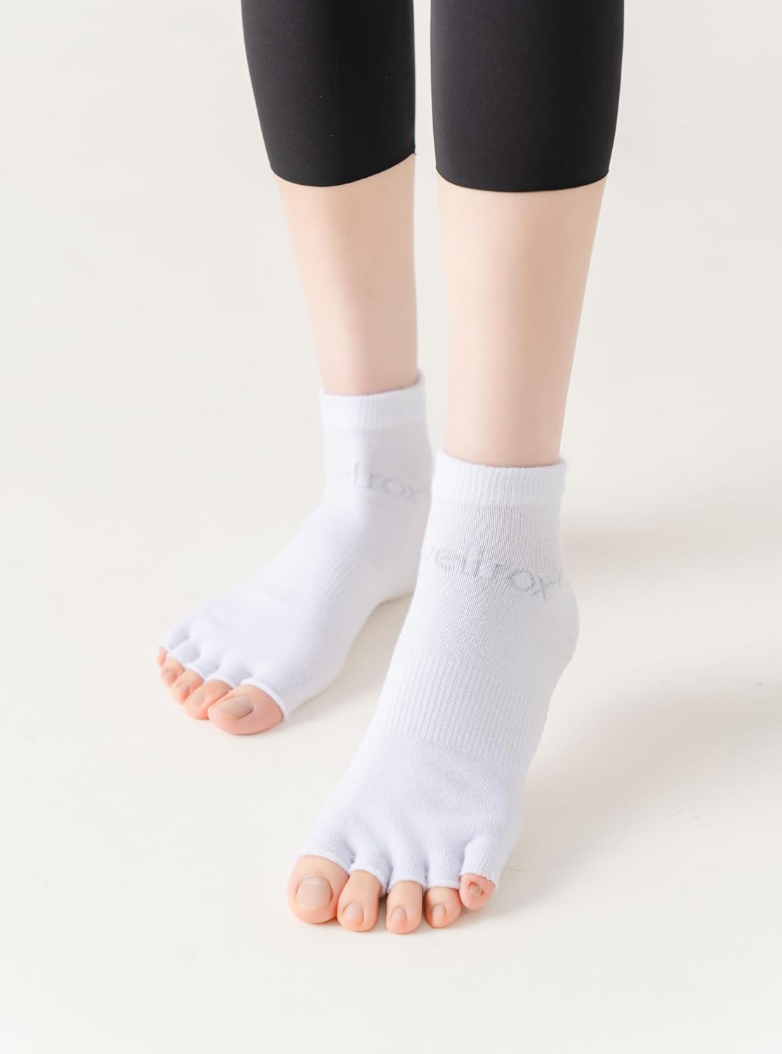 Wellrox Toeless Yoga Socks With Grips for Women, Open Toe Pilates Socks