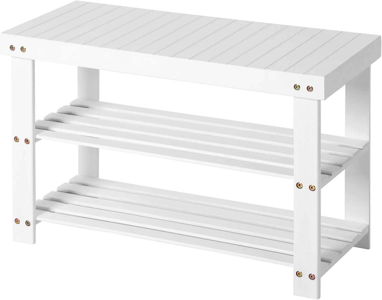 SONGMICS LBS04B Bamboo Shoe Rack with Bench, 70 x 28 x 45 cm, Ideal for Hallways, Bathrooms, Living Rooms, White