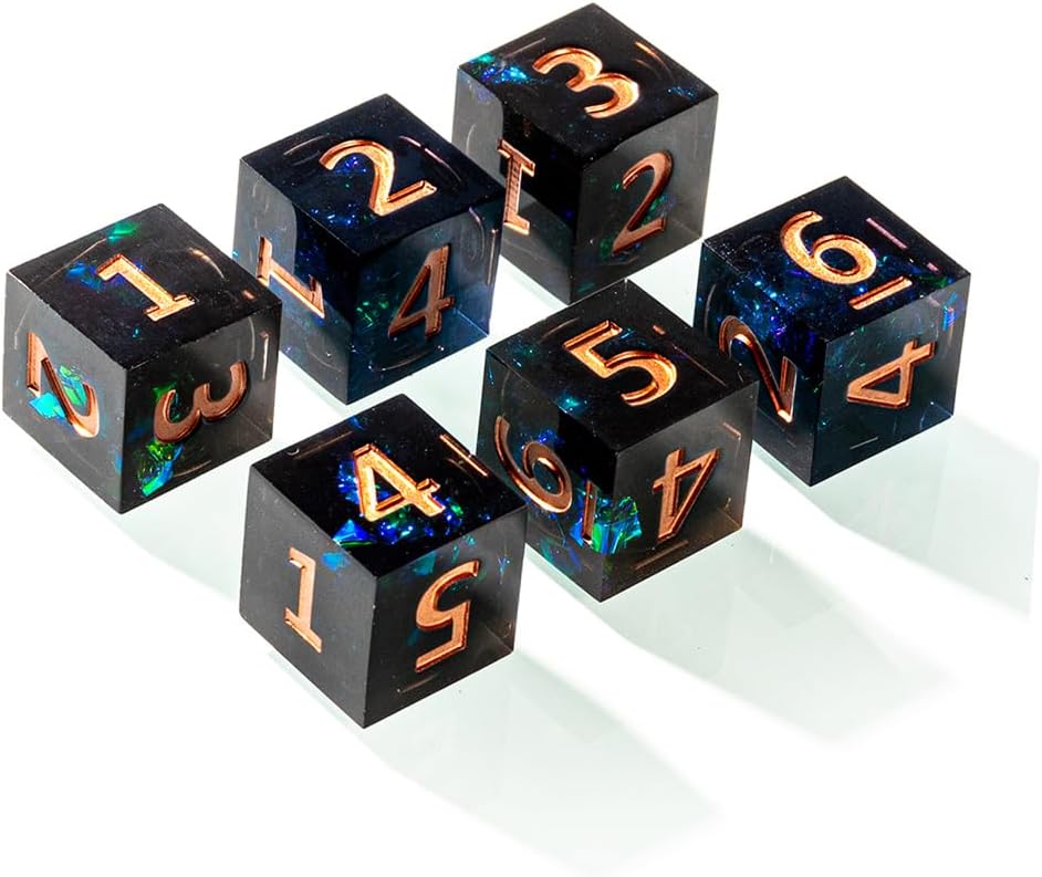 6PCS Polyhedral D6 Dice 16mm Resin Dice Game Dice for RPG MTG DND (Black Green)