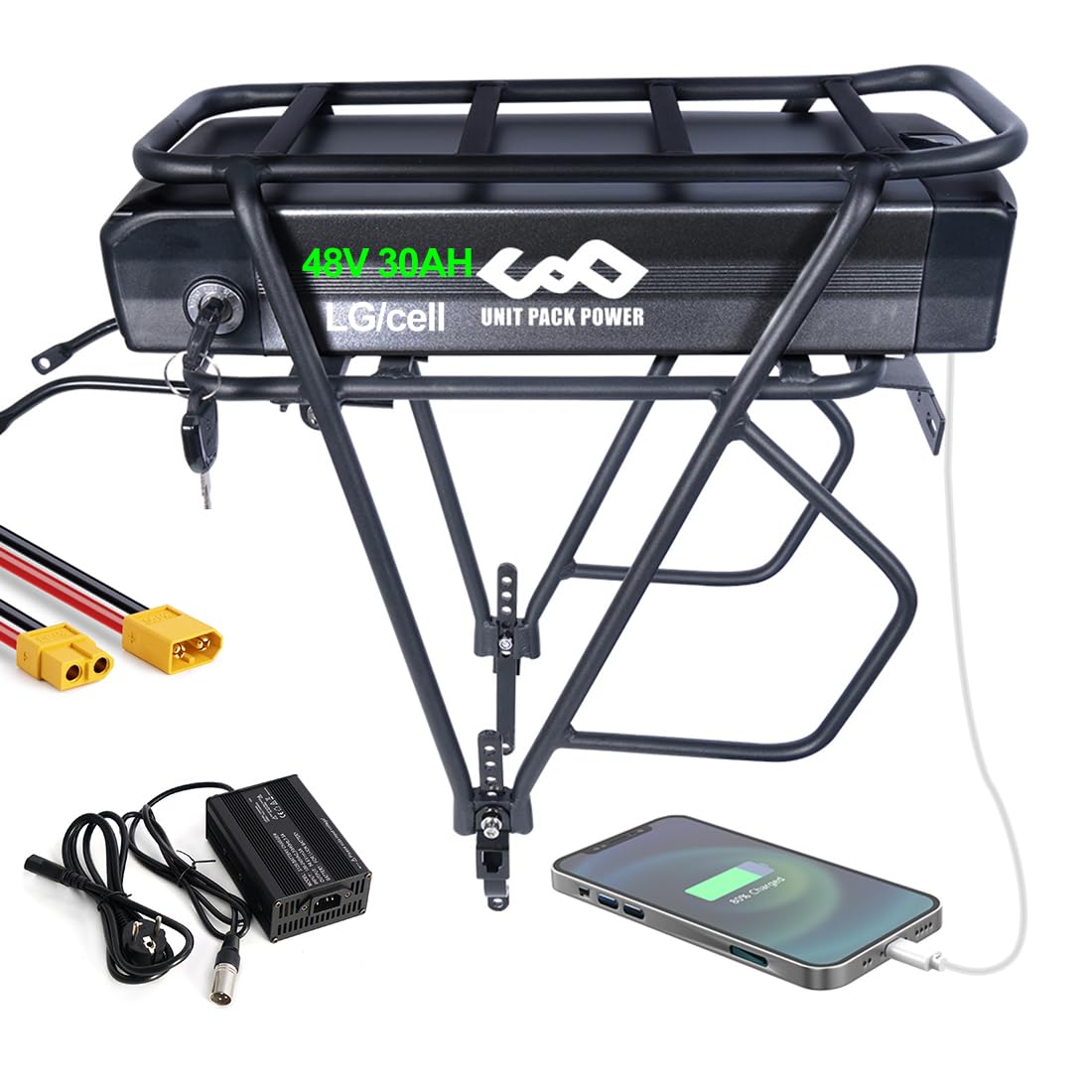 Unit Pack Power 48V 30Ah Batteria per bici elettrica da 48 V 1500W con fanale posteriore portabagagli