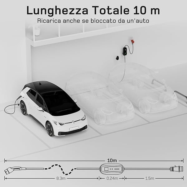 dé Wallbox 11kw [Trifase| 10m| 6-16A] Cavo Ricarica Auto Elettrica Tipo 2 con Potenza di Ricarica Regolabile, Stazione Carichino Auto elettrica Mobile Compatibile con Model Y, 500e e Altri EV/PHEV - 4