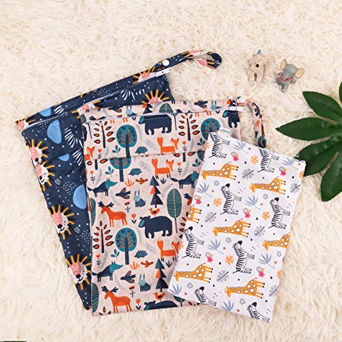 Image of babygoal Wet Dry Bags for Baby Cloth Diapers, Waterproof Washable Travel Bags, Beach, Pool, Gym Bag for Swimsuits & Wet Clothes with 2 Pockets 3 Pack 3LN25