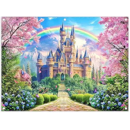 Toile de fond château rose Luminora 2,4x1,8m décor de conte de fées