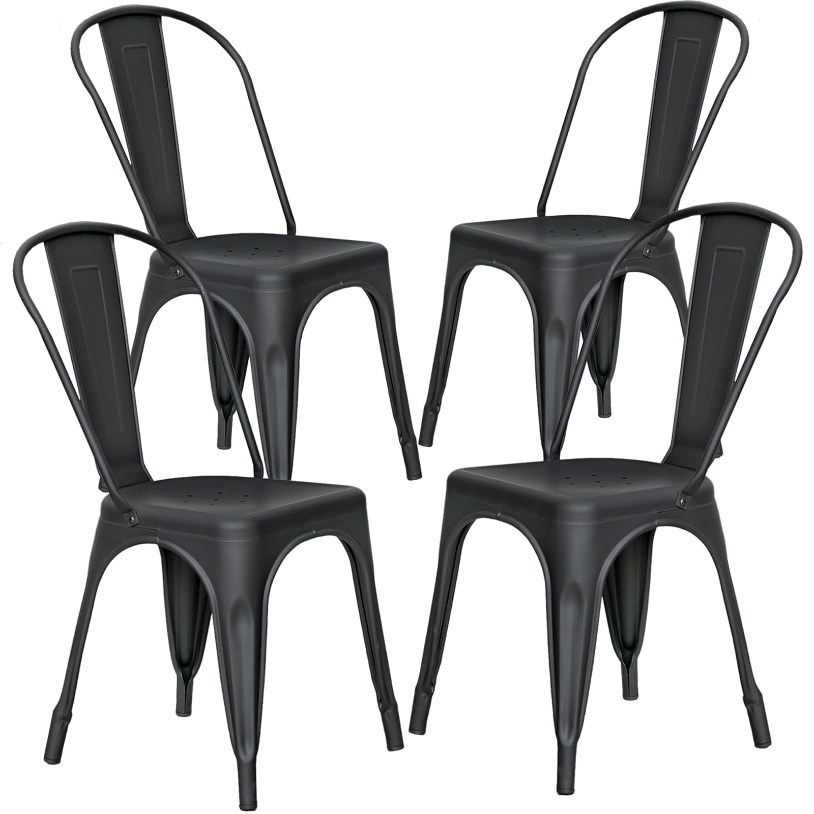 Jinhuichair Juego de 4 sillas de Comedor de Metal, apilables, de Metal, para Exteriores, Exteriores, Interiores, restaurantes, Bodas, cafeterías, Patios (Negro)