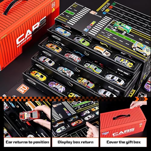 Image of 48 Pull Back Race Car Toy, Container Storage Box, Die Cast Metal Toy Car,Learning & Educational Mini Cars, Racing Pattern, Race Party,Small Cars for Kids Boys, Girls Toddlers 3+ Years Old