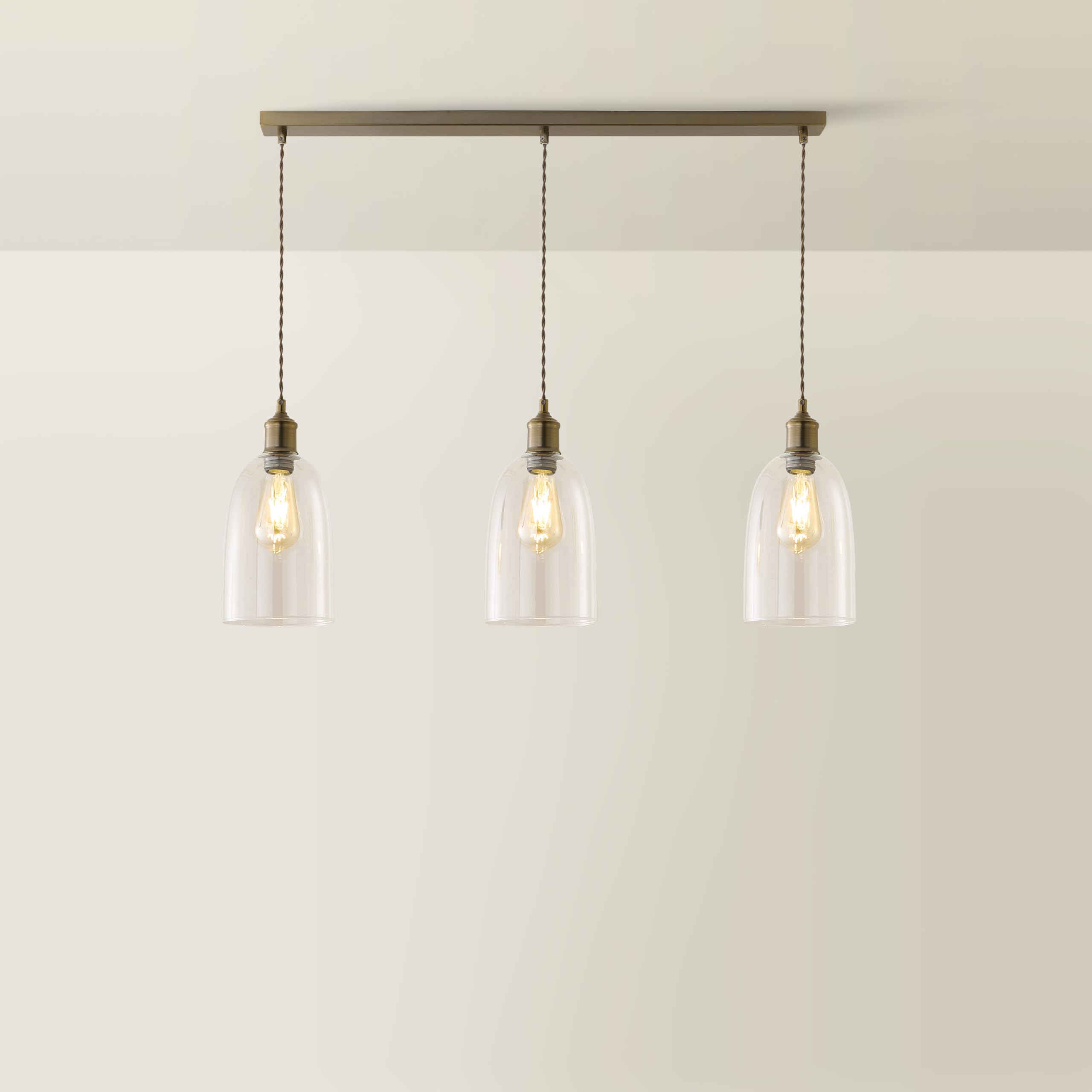 Valuelights Kira Glass Cloche Dome 3 Drop Bar Diner Ceiling Pendant Light - Brushed Brass / 0