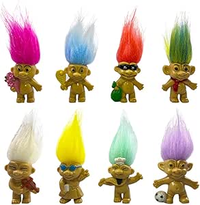 8PCS Troll Dolls, 80s&#39; PVC Vintage Trolls Lucky Doll Action Figures Chromatic Adorable for Collections, School Project, Arts and Crafts, Party Favors