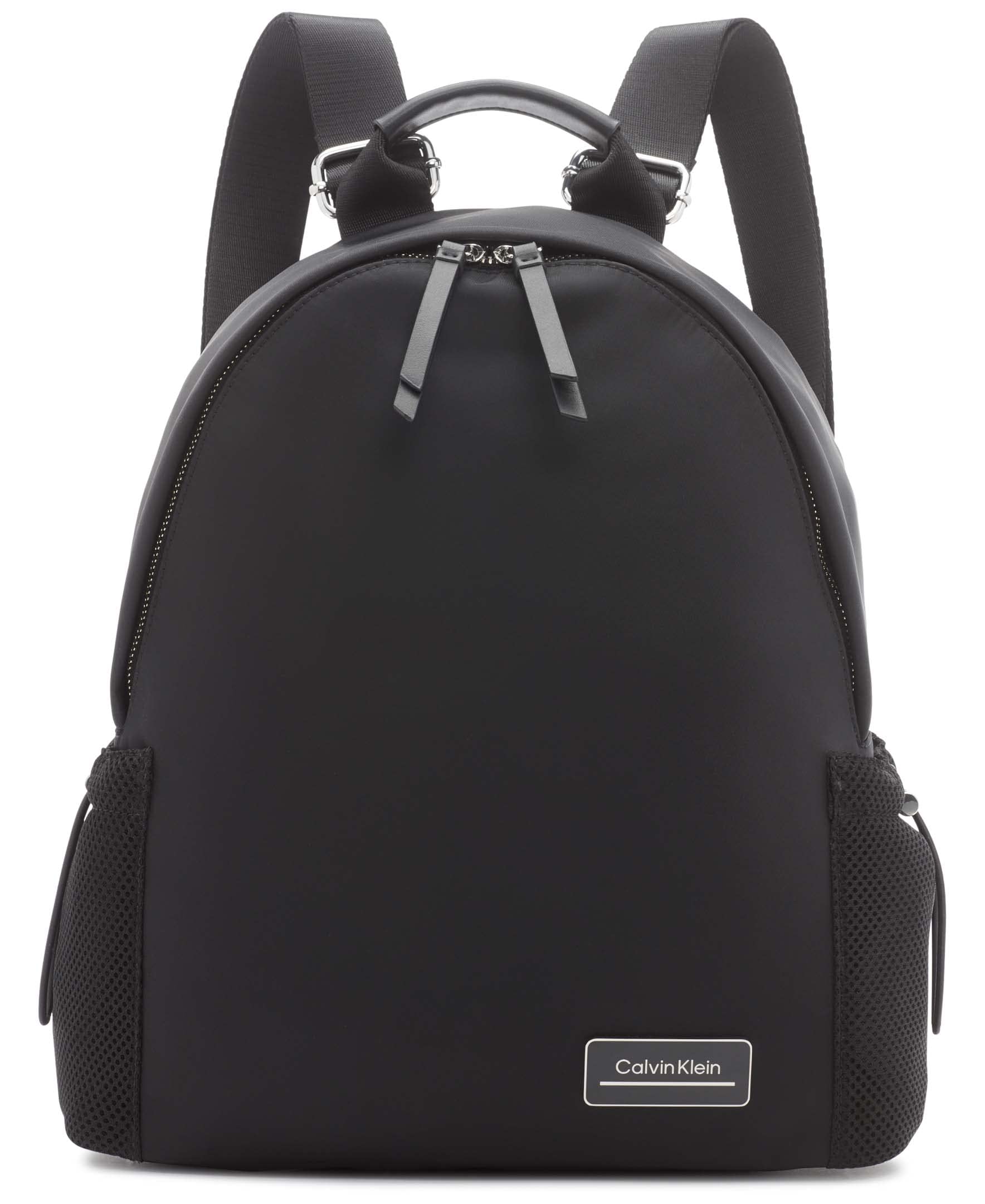Calvin Klein Women's Jessie Organizational Backpack for Women – Nylon Water-Resistant Backpack, 5 Pockets, Black/Silver, One Size