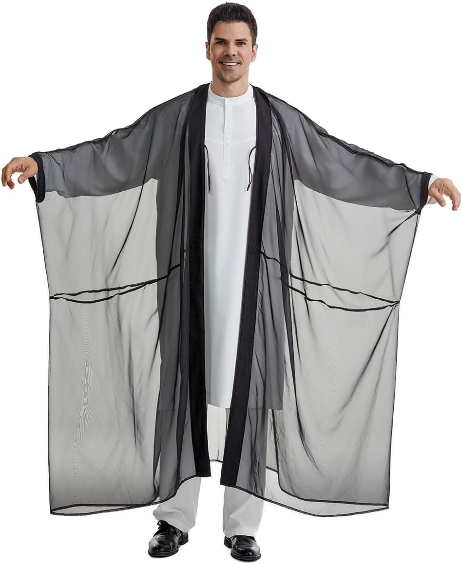 Muslim Men's Pure Color Long Sleeves Bisht Cardigan Robe Dubai Abaya