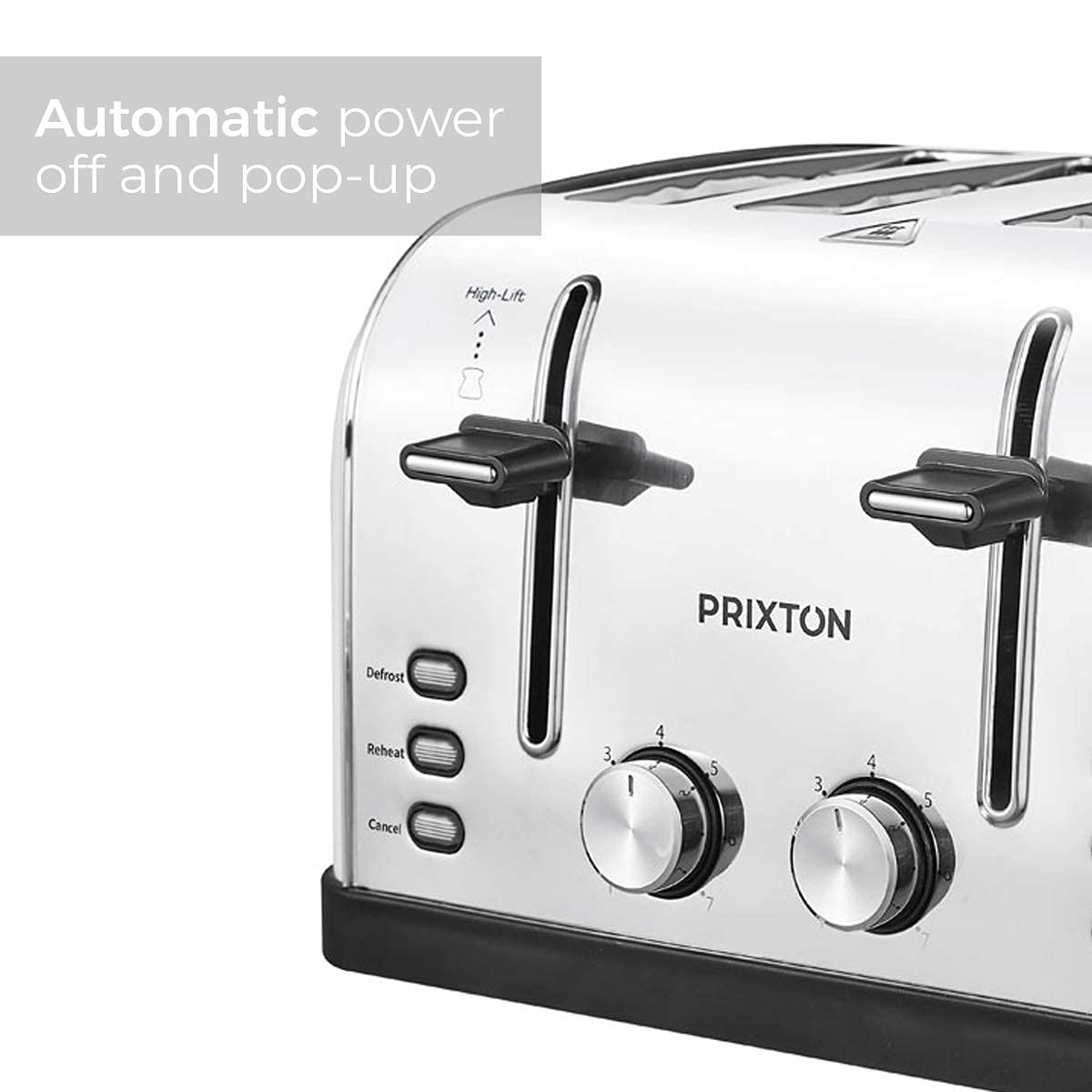 PRIXTON Bianca - Tostador ancho/Tostadoras/Tostadora de pan con 4 ranuras, 7 niveles de tostado, Potencia 1900 W, Diseñado en Acero inoxidable (Reacondicionado)