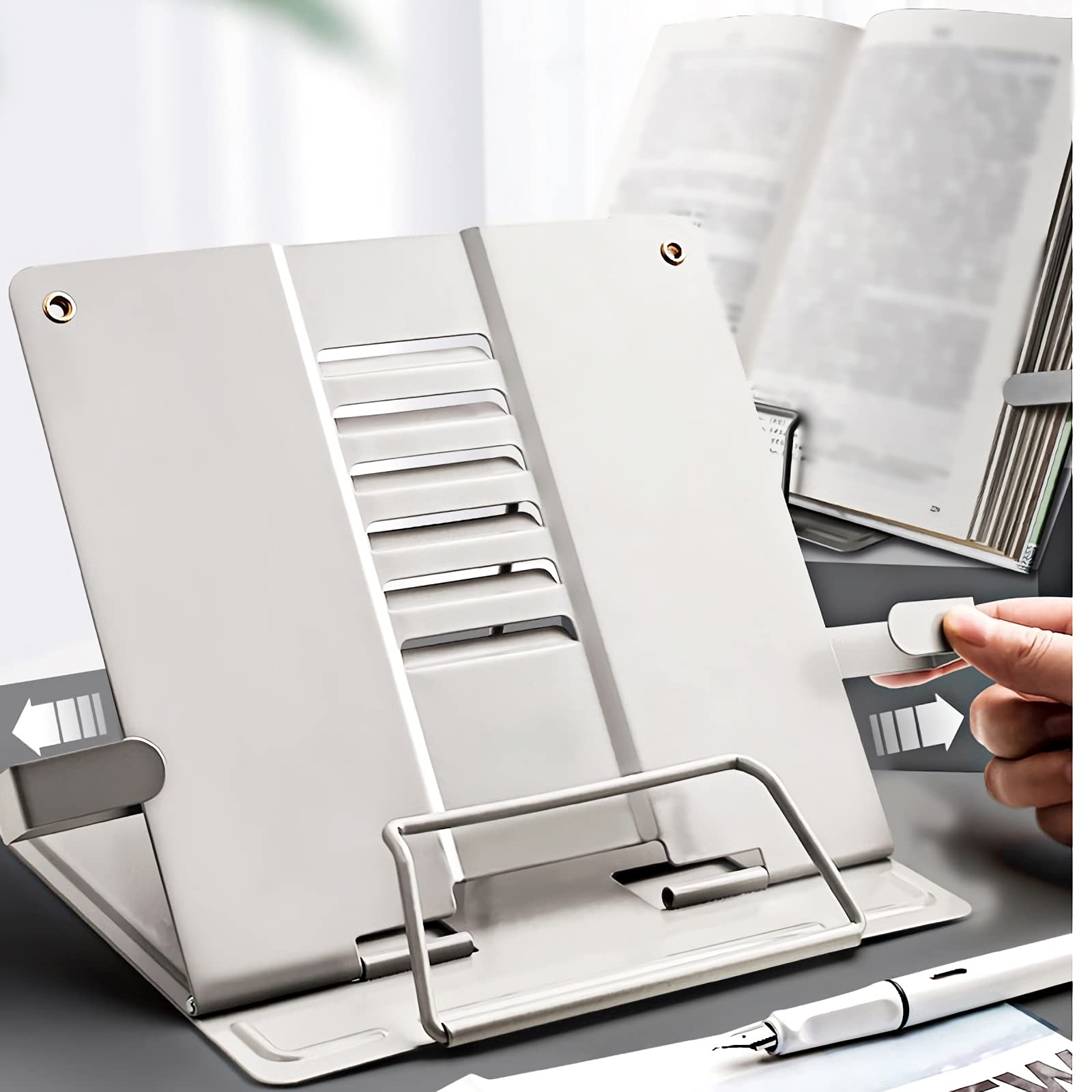 Soporte de libros Soporte de libros de metal Reading Holder Libro Angulos ajustables Soporte de teléfono for la revista Libro de cocina Libro de texto Documento Tableta 8,3 x 7.5 pulgadas Titular de l