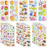 BEESTECH 24 Sheets 500 + Stickers for Kids, Toddlers 2,3,4 Years Old, Teacher Reward Stickers, Potty Training Bulk with Dinosaur Animal Traffic, Sticker Book Included