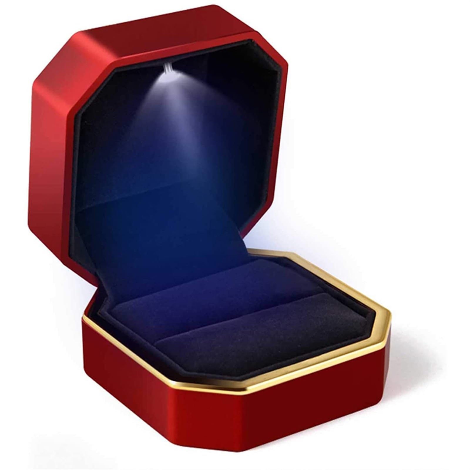 JFNKLFG 1 Pcs Jewelry Ring Box Luxury Velvet Rubber Necklace Pendant Gifts Display With Light For Proposal Engagement Wedding Case for Proposal, Wedding(Red)