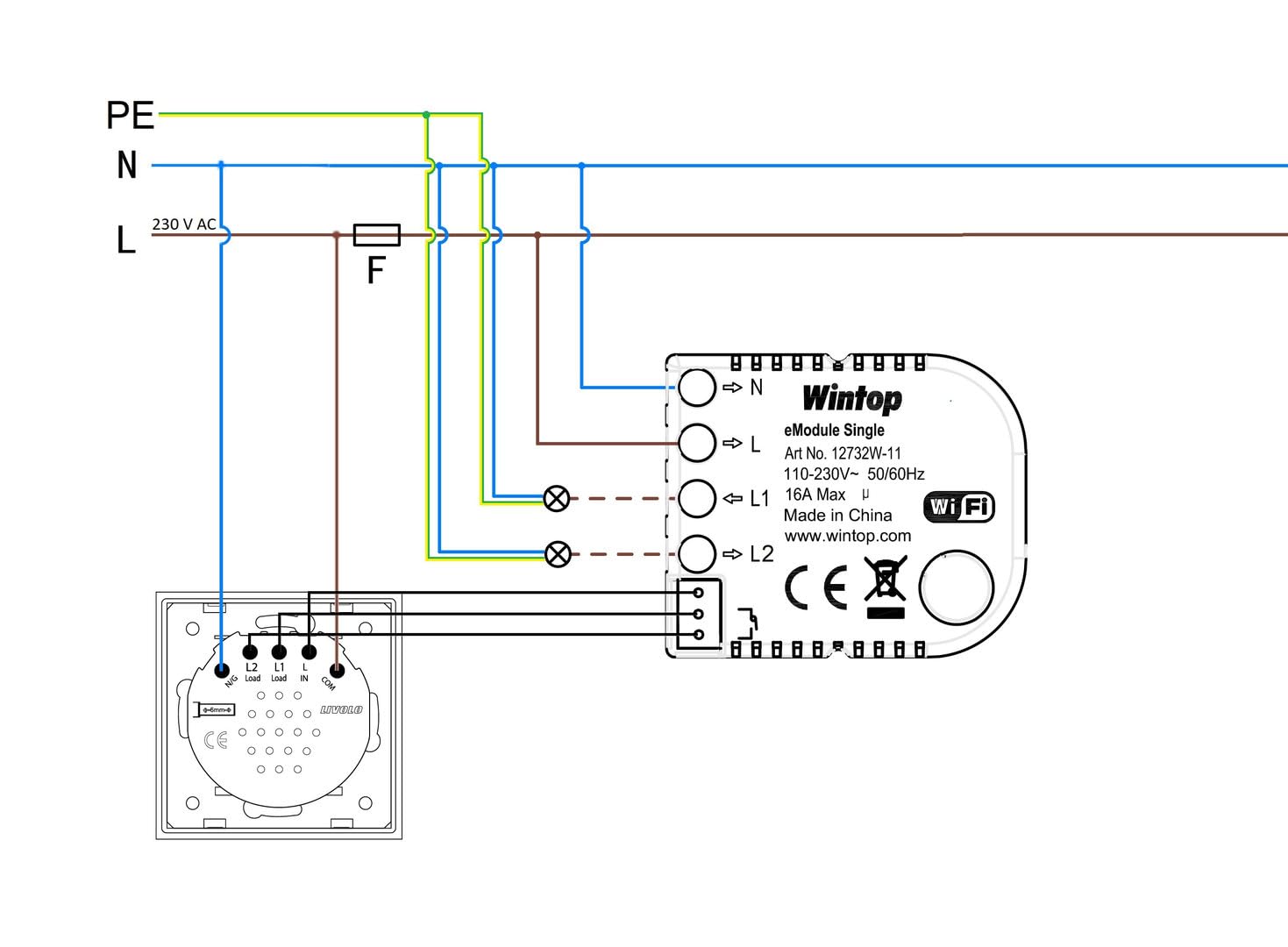 Livolo Touch Wand Serien Schalter Doppel Taster zweifach Lichtschalter UP Serienlichtschalter Trockenkontaktrelais für Haus-Automation mit Glasblende Relais 702IH (Livolo Smarter Serientaster Grau)