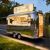 Fully Equipped Fast Food Trailer, Mobile Kitchen Food Truck, Industries Hot Dog Concession Cart, Ideal for Hot Dog Ice Cream Coffee Pizza in Outdoor Public Areas