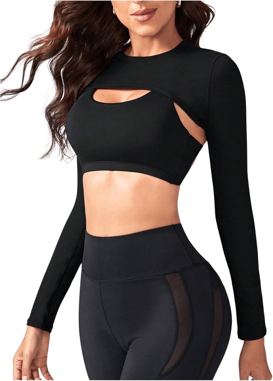 SweatyRocks Women's Ultrashort Cutout Workout Crop Top Exercise Long Sleeve Tee Shirt - Image 5