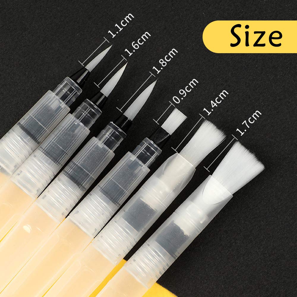 Set 6 Pennelli Con Serbatoio Per Acquerelli - Pennelli Ad Acqua Professionali