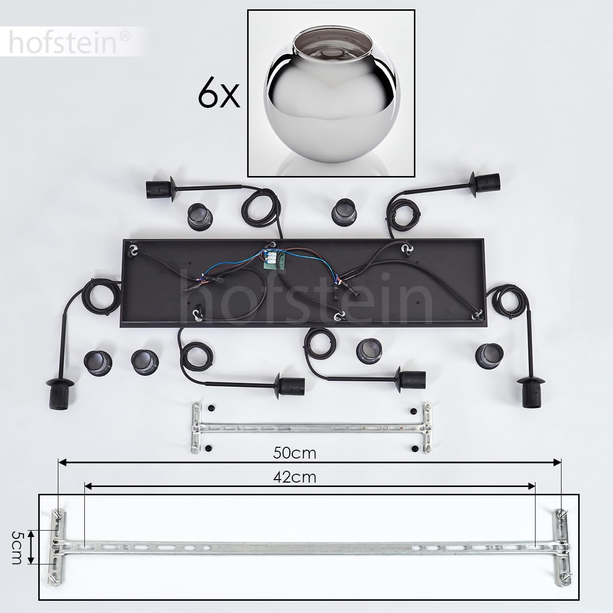 Hanglamp Koyoto in metaal/glas zwart/chroom, hanglamp met glazen lampenkappen ( 20 cm), max. hoogte 116,5 cm, 5 x E27, lamp niet inbegrepen