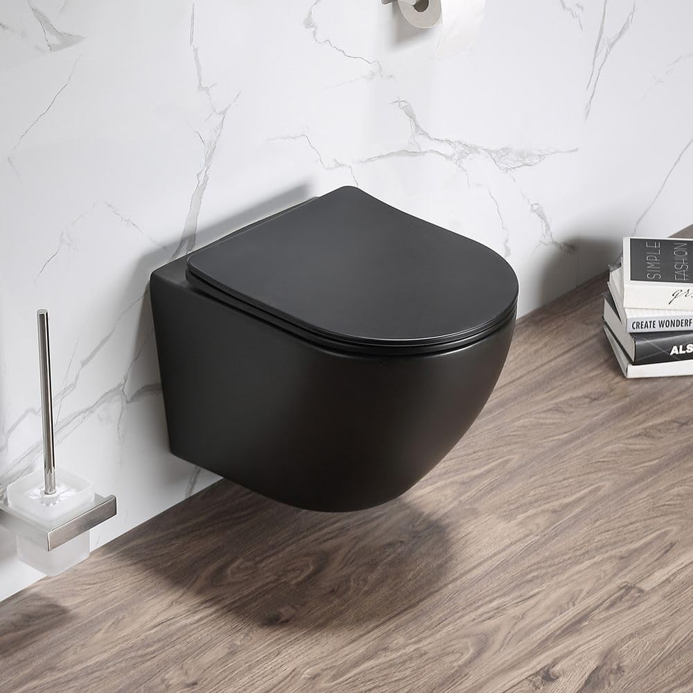Milano Graphite Elements Curved Wall Hung Toilet Wc Pan Soft Close Seat
