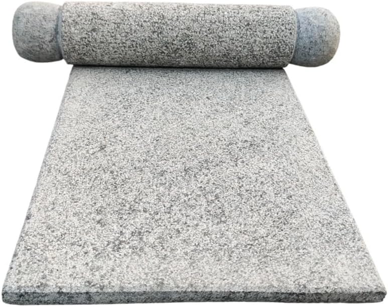 EZAHK Granite Stone Black Ammikallu, Large Size (15x10 Inch), Mortar and Pestle,Okhli, Khalbatta, Kharal, Mixer,Design for Kitchen, Home, Herbs and Spices. - Design 1