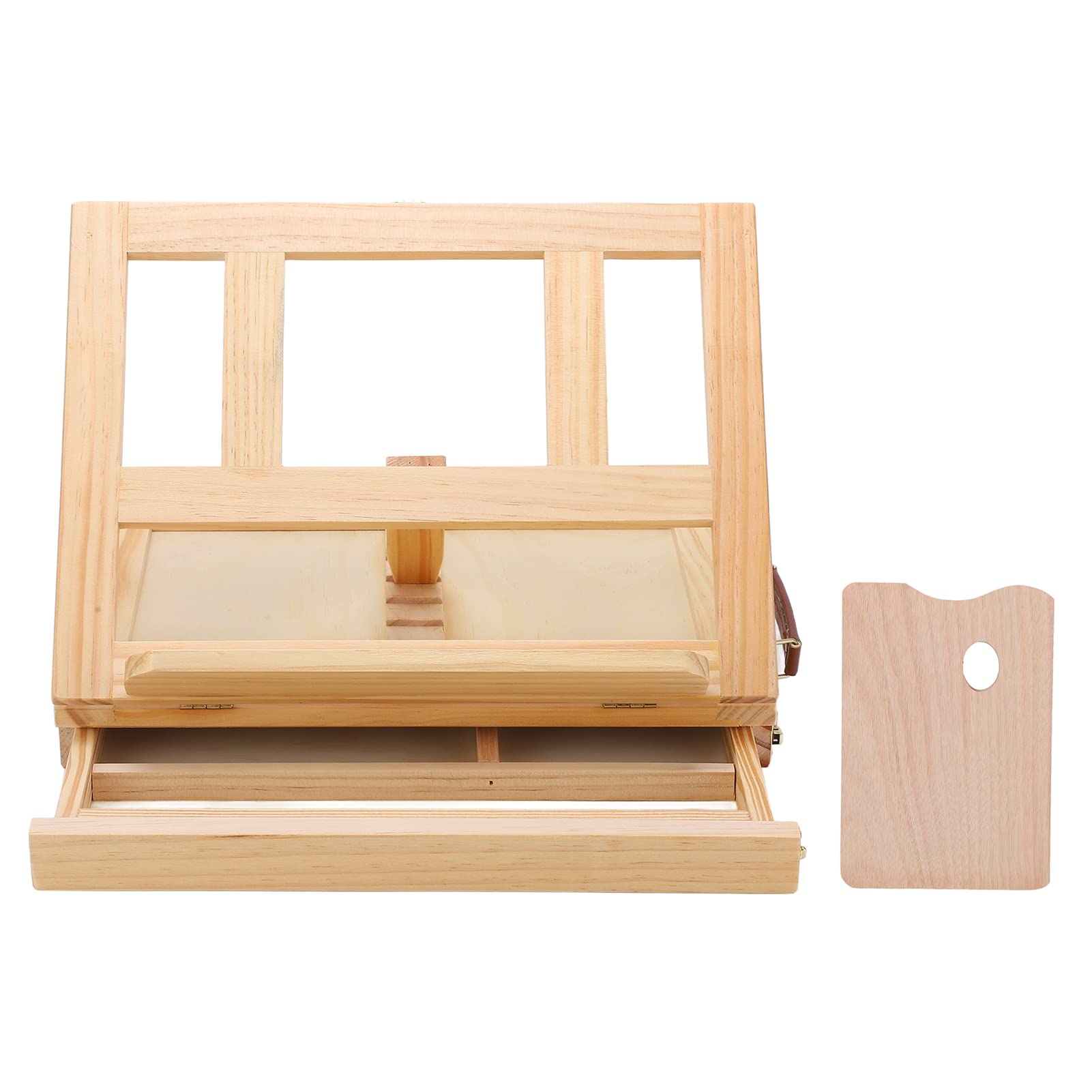 Sorandy Caballete de Mesa, Barra de Riel Ajustable, 4 ángulos, Plegable, Liviano, Resistente, Soporte de Exhibición de Madera de Pino con Cajón para Pinturas, Obras de Arte, Fotos,