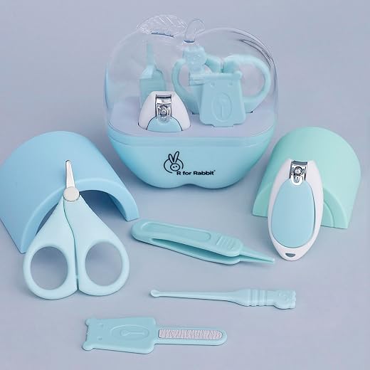 R for Rabbit Stylo Apple New Born Baby 5 in1 Nail Grooming Kit for Baby Manicure Set with Kids Nail Cutter,Tweezer, Filer, Ear Pick and Scissors (Blue)