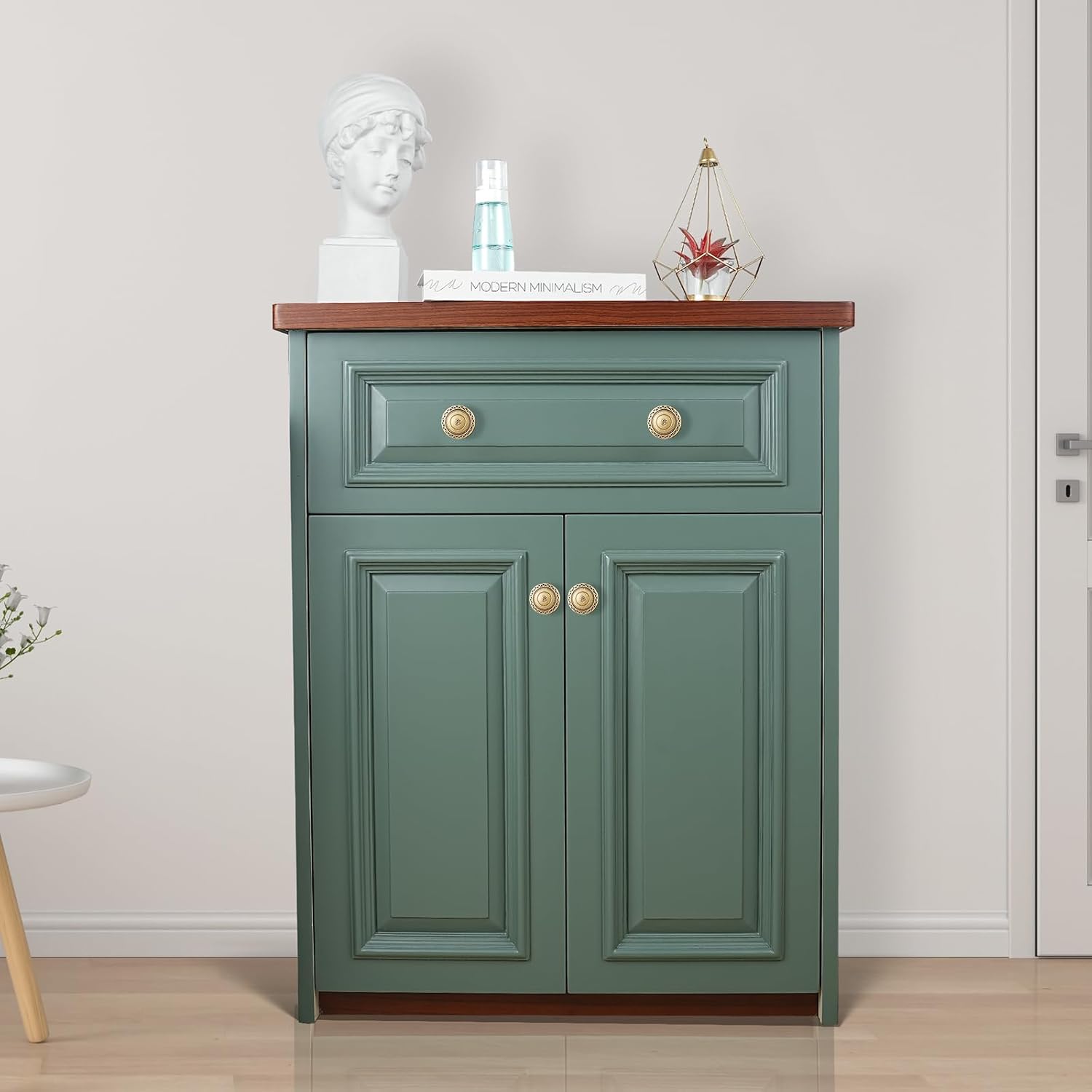 5 Pack Solid Brass Cabinet Knobs | Industrial Style Drawer Knobs | Brushed Antique Brass Cabinet Knobs for Kithchen Cabinet, Dresser, Cupboard, and Furniture