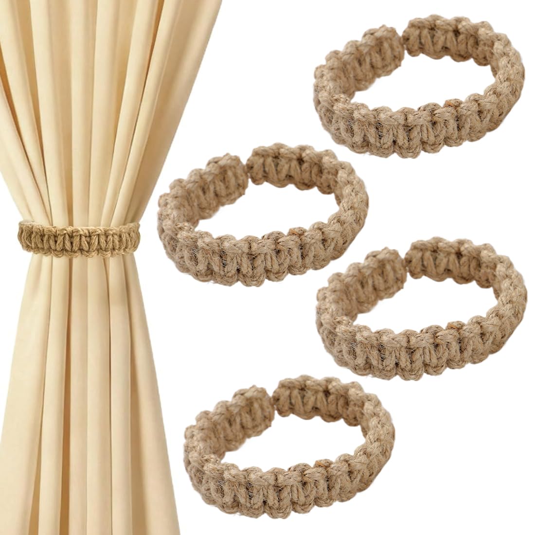 4 pezzi fermatenda boho intrecciati Fermatenda per tende fatti a mano senza foratura per soggiorno, camera da letto, ufficio