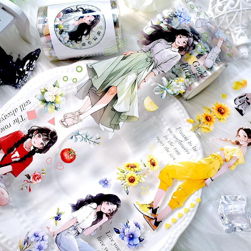 Image of New Popular PET Tape Modern Girls Collage Glossy Washi Tape for Decoration Small Fresh Flower Materials (90727)