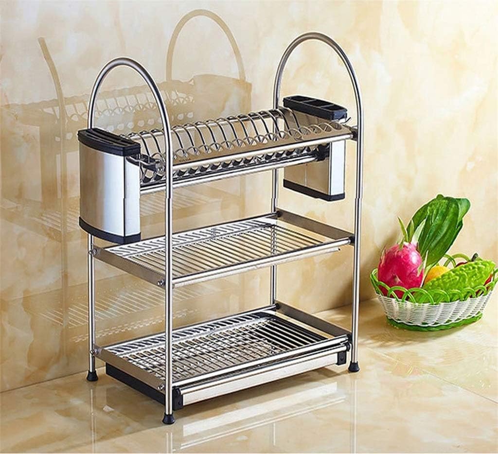 Dish cutlery rack Kitchenware Dish Rack Shelf Stainless Steel Double Drain Drying Water Dish Shelf Dish Rack With Chopsticks Dish Rack Can Put Chopping Board draining rack with cut ( A445*265*460mm)