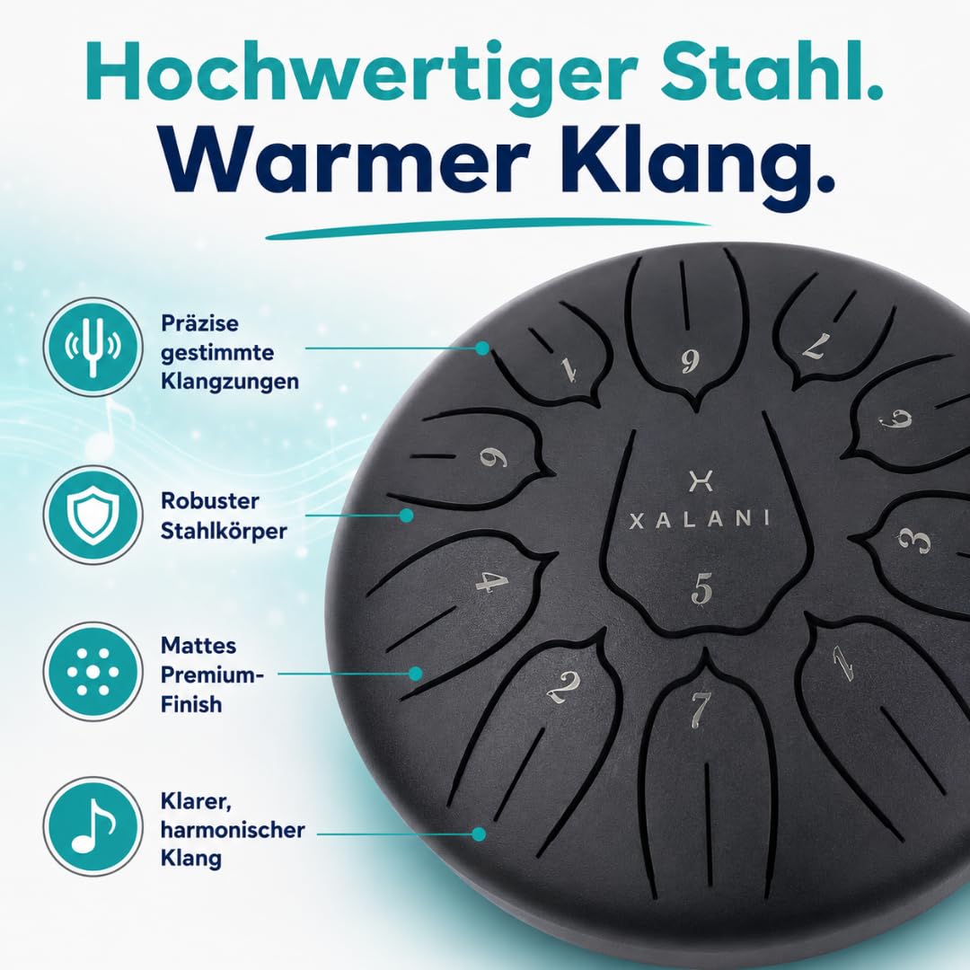 Pure Harmony - Tambour à langue en acier sonore (6", 11 tons, Do majeur) - Avec livret pour débutant pour jouer immédiatement