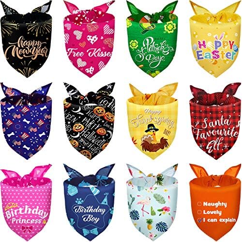 12 Pieces Holiday Dog Bandanas St. Patricks Day Easter Dog Scarf Valentine Birthday Summer Hawaii Daily Festival Costume Supply Pets Dog Scarf Bandana for Dogs Cats Pets Costume (Small)