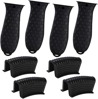 Silicone Hot Handle Holder, 8 Pieces Pot Holders Cover Silicone Assist Handle Holder Non Slip Pot Holders Rubber Heat Resistant Pot for Frying Cast Iron Skillet Metal Pan (Black)