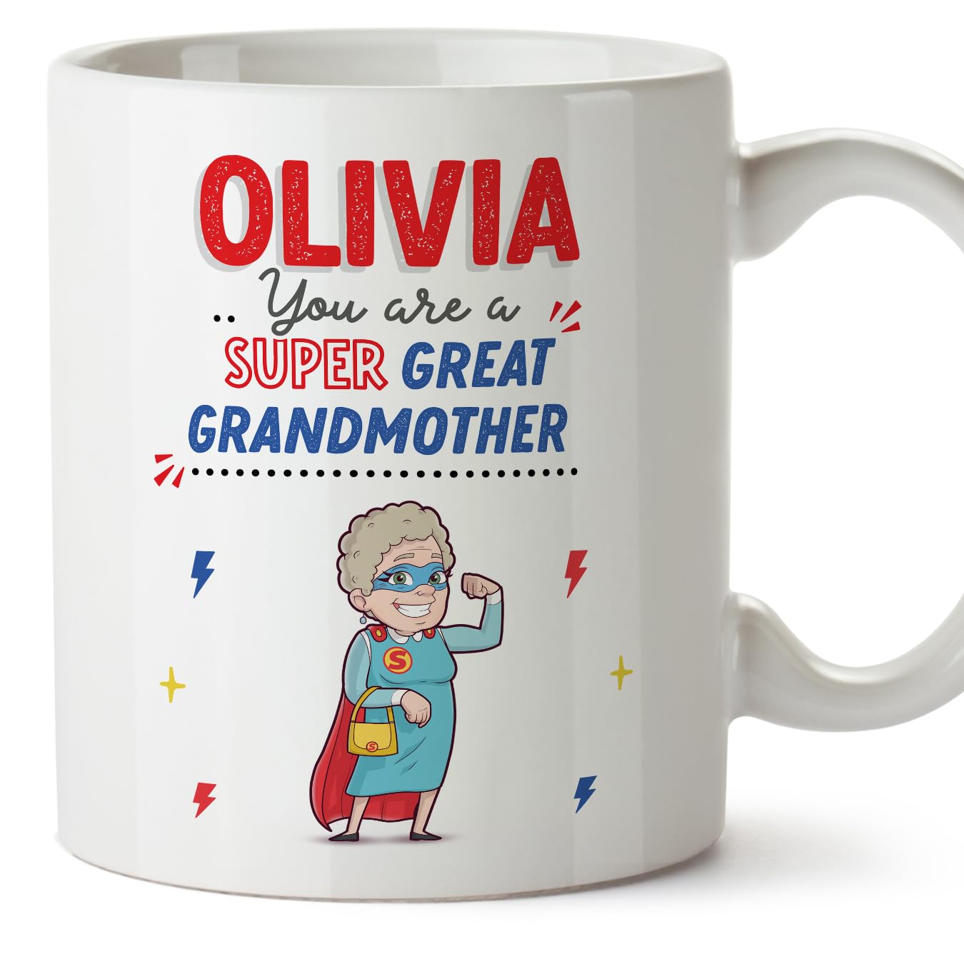 MUGFFINS Personalised Mug for Great Grandmother/Great Grandma - in English - You are Super! - Funny Custom Gift - Ceramic 11oz Mug