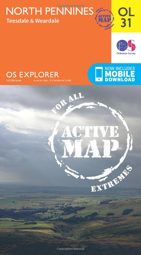 North Pennines Map | Weatherproof | Teesdale & Weardale | Ordnance Survey | OS Explorer Active Map OL31 | England | Walks | Hiking | Maps | Adventure