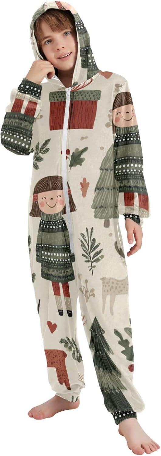 Christmas Cartoon Deer Beer CutePajamasSoft Cozy Hooded Christmas Costumefor Parties Sleepovers