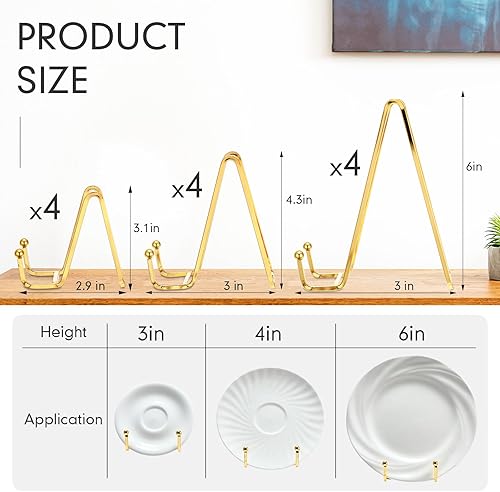 Miniatura 9 de Kenning Soporte de exhibición de 12 piezas para platos dorados de 3 pulgadas, soporte de exhibición de libros de metal, soporte de marco de fotos,