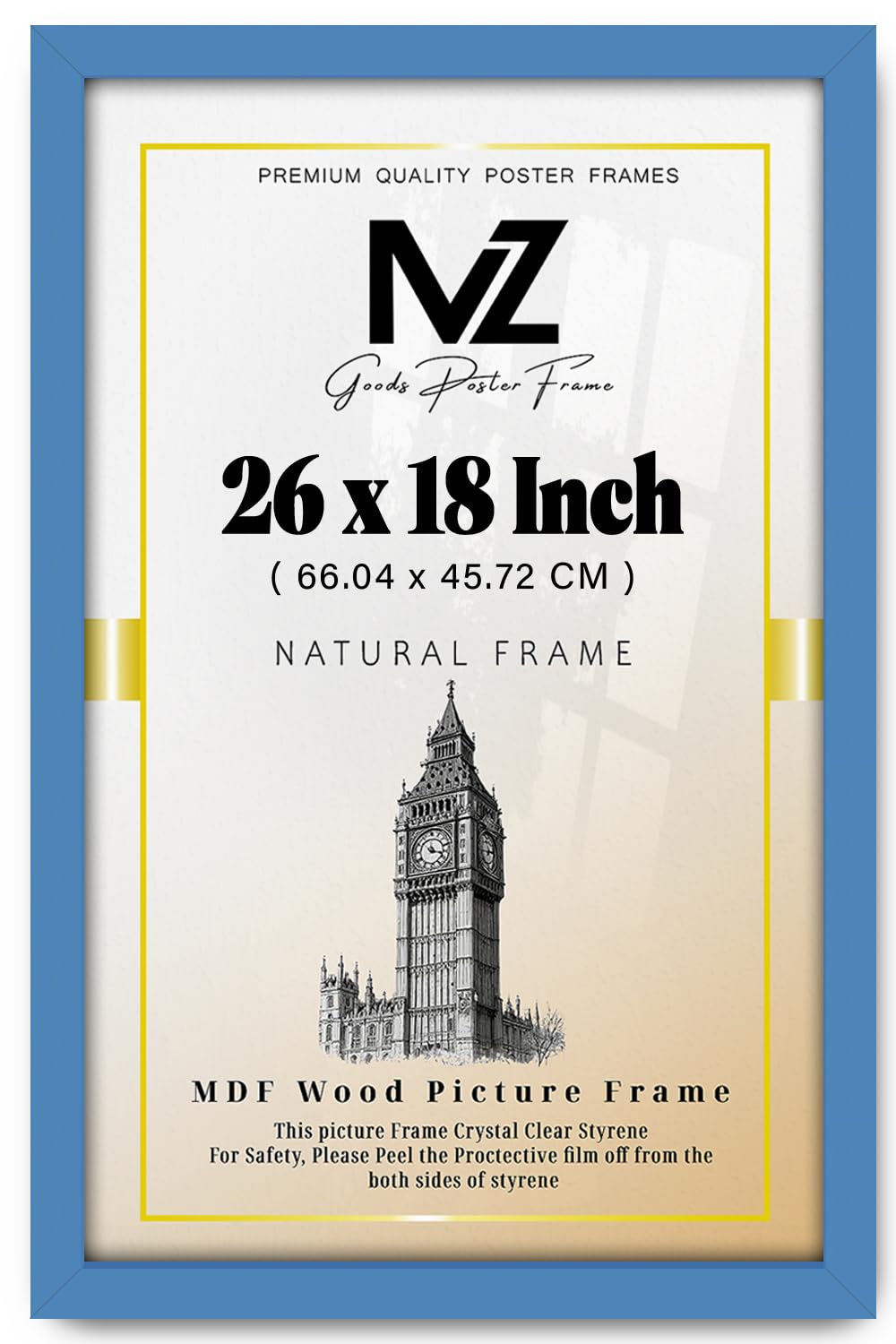 MZ GOODS Picture Poster Frame 26x18-Inch | Wall & Desktop Display | Horizontal or Vertical | HD Perspex & Strong Clips | Ideal for Home, Office, Studio & Gallery – Blue