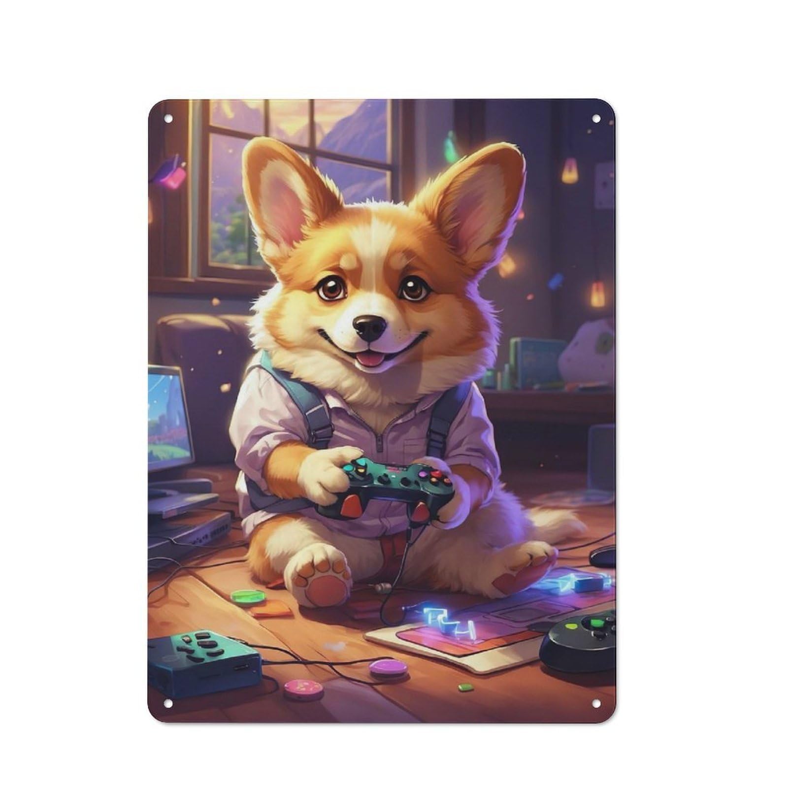 Junmoney Corgi Dog Vintage Metal Plaque 40X30cm For Café Or Restaurant, A Decorative Gift For A Newly Furnished Café And Restaurant