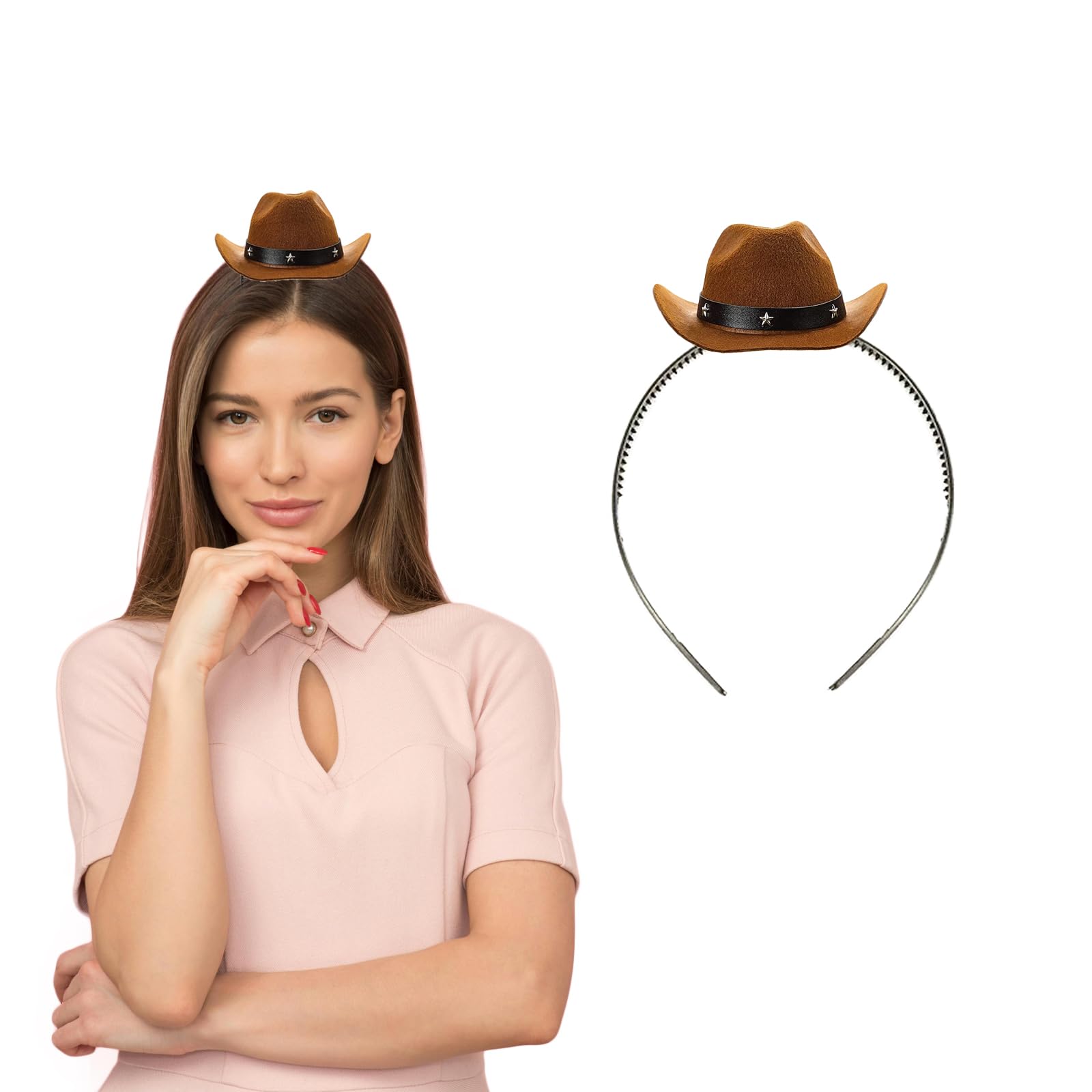 AWOCAN Cowboy Hat Headbands Cowgirl Hat Headband for Women Men Western Western Square Dance Birthday Party (Coffee, small)