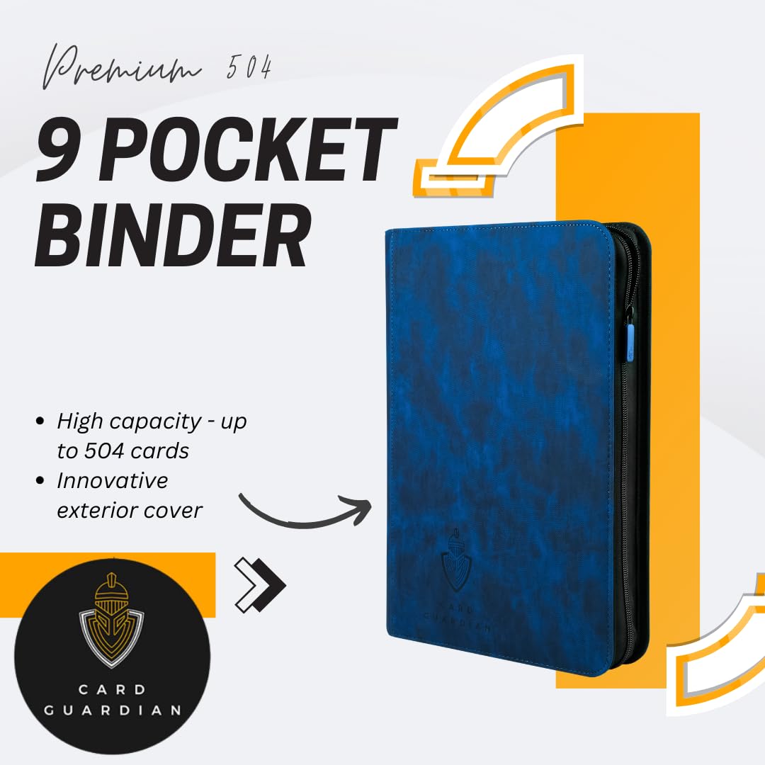 Card Guardian - 9 Pocket Premium Binder with Zipper for 504 Cards - Side Loading Pockets for Trading Card Games TCG (Blue) - Image 3