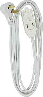 Woods SlimLine 3 Ft Flat Plug Extension Cord, Right Angle 3 Polarized Outlets, 16/3 Gauge White Indoor Space Saver