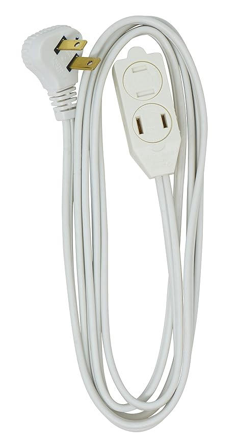 Slimline 2235 Flat Plug Extension Cord, 2-Wire, White, 3-Foot