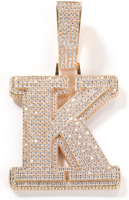 The Jewelers House Big Iced Out Hip Hop Custom 14K Yellow Gold Finish Simulated Diamond Bling Letter Name Initial Alphabet Pendant Charm Necklace 3.25 Inches, Free Chain