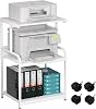 3-Tier Printer Stand, Large Printer Table on Wheels, Movable Printer Stand with Storage, Rolling Printer Cart for Fax Scanner Files Media Player, Multifunctional Trolley for Office Home Kitchen, White