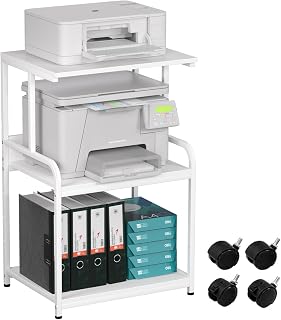 Huhote 3-stöckiger Druckerständer, Druckertisch mit Rollen, Metall Druckerwagen, Druckerregal für Büro, Zuhause, Schule und Arbeitszimmer, Druckerschrank für Fax, Kopierer, Scanner (Reinweiß)