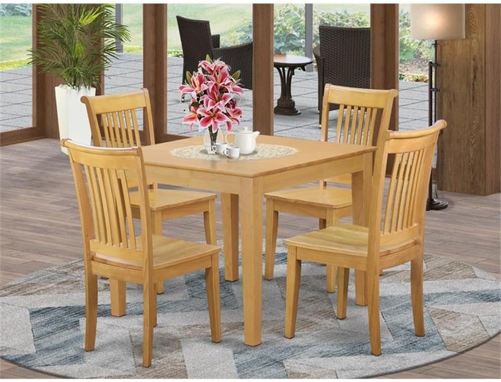 East West Furniture OXPO5-OAK-W 5 Piece Dining Room Table Set Includes a Square Kitchen Table and 4 Dining Chairs, 36x36 Inch, Oak