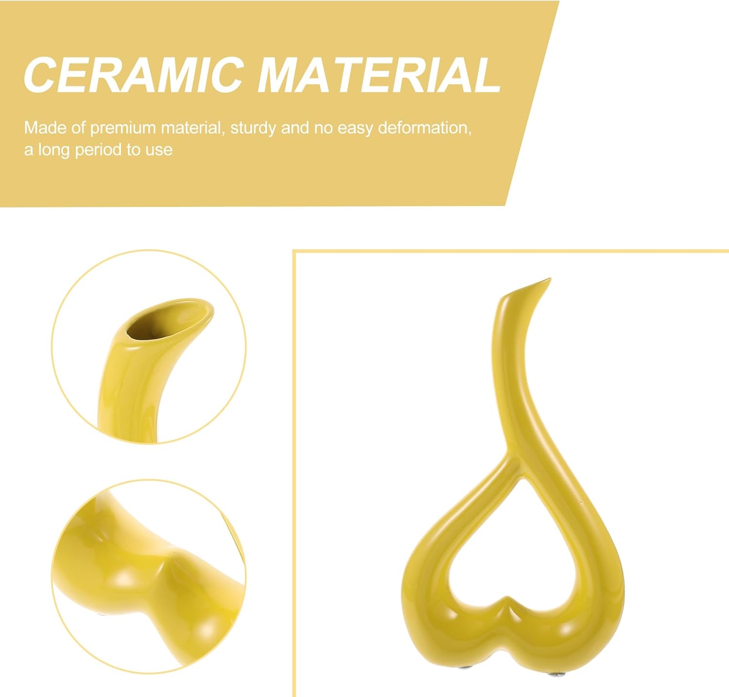 VOSAREA Ceramic Heart-Shaped Receptacle Yellow Mustard Vase for Living Room