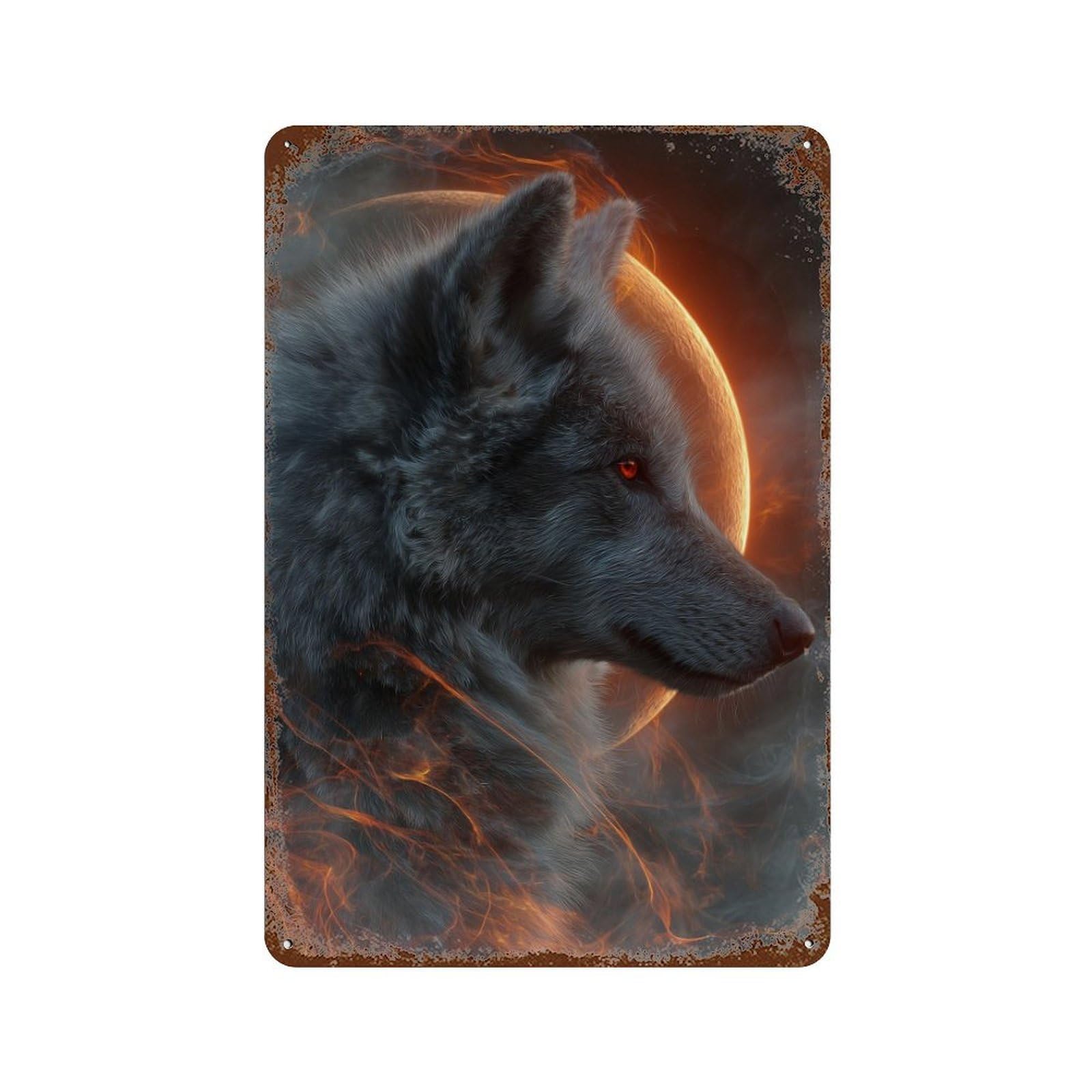Distressed Metal Wall Sign Wolf Spirit Art Print 11.8"x7.9", Rustic Home Decor for Farmhouse, Kitchen And Entryway Decor